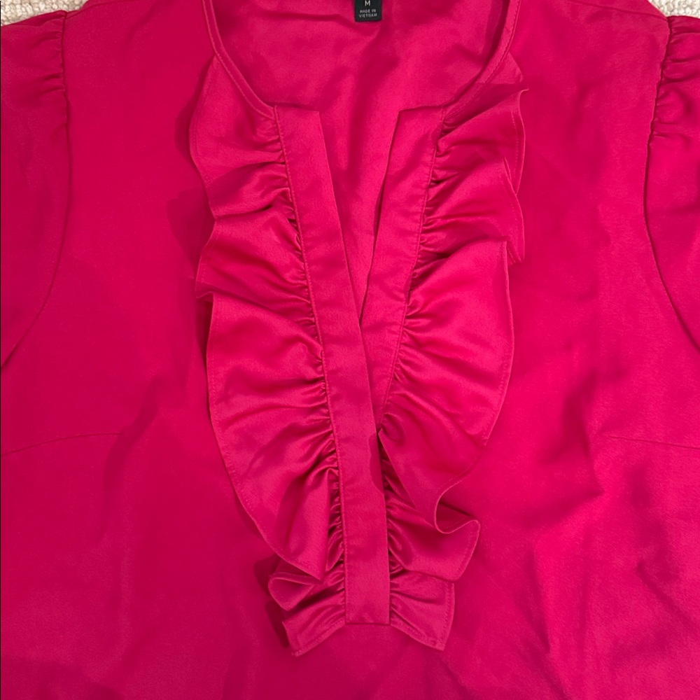J. Crew Vibrant Pink Ruffle Blouse - Picture 4 of 5